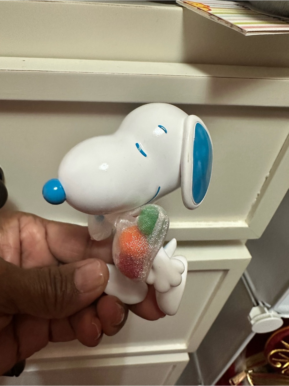 White Snoopy Figure with Blue Accents and Glitter Backpack